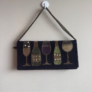 Mary Frances Beaded Evening Clutch with Chain Strap – Champagne & Wine Motif